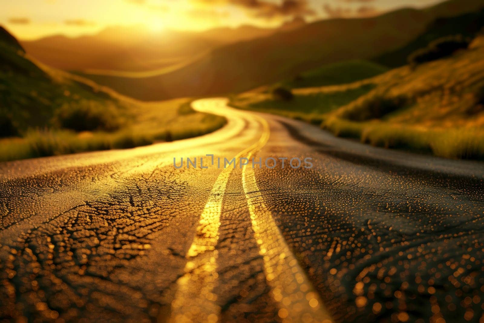 An endless road stretching to the very horizon. Concept of success and new opportunities. Generative AI by matamnad