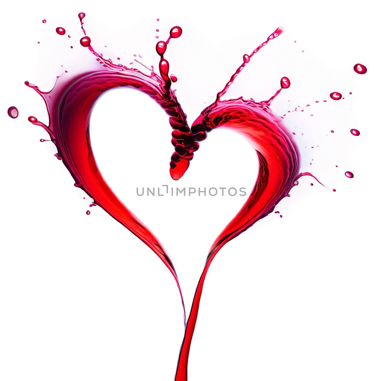 Wine forms heart-shaped splash mid-air on transparent background