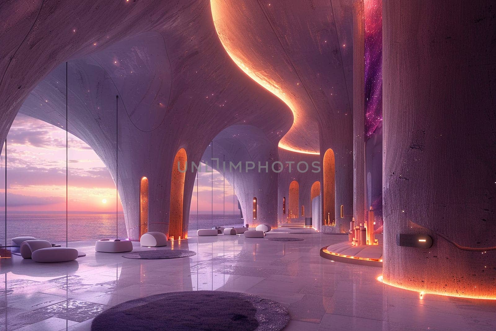Futuristic lobby with interactive installations and high-tech featuressuper detailed by Benzoix
