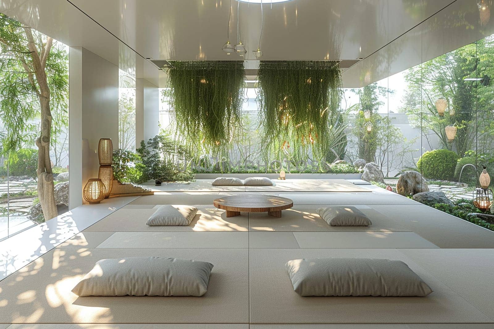 Minimalist meditation space with simple lines and a sense of calmhigh detailed