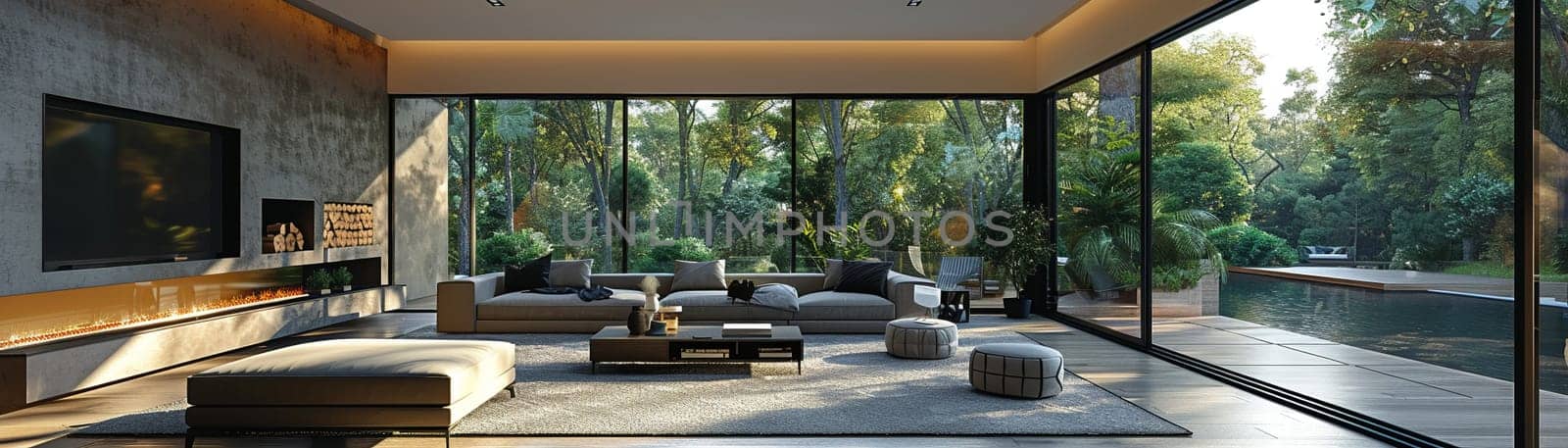 High-tech smart home living room with integrated technology and sleek furnitureup32K HD by Benzoix