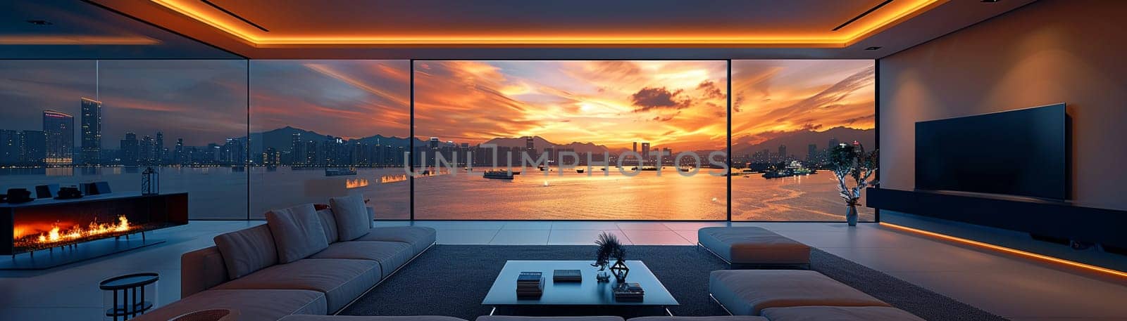 High-tech smart home living room with integrated technology and sleek furnitureup32K HD