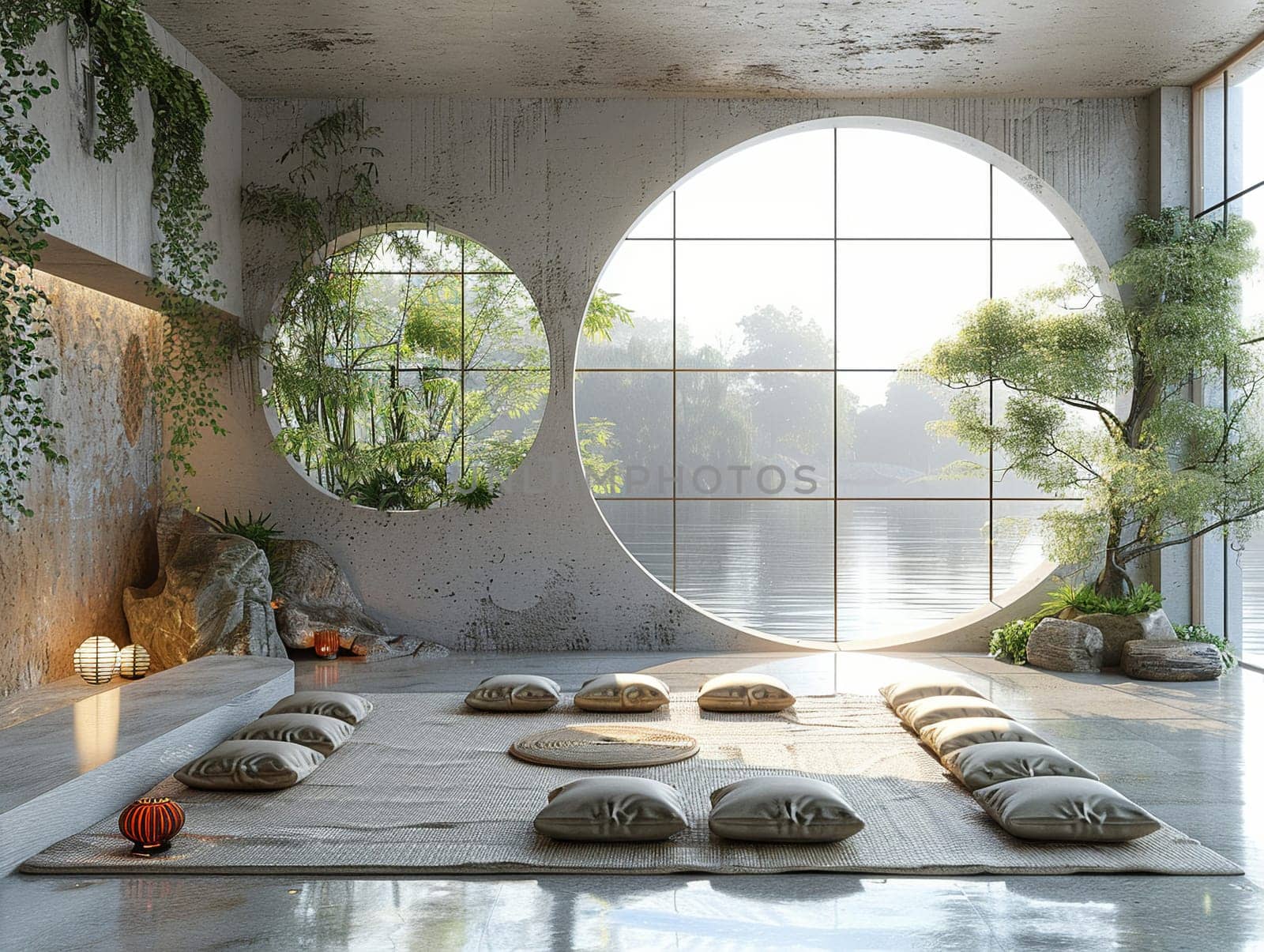 Minimalist meditation space with simple lines and a sense of calmhigh detailed