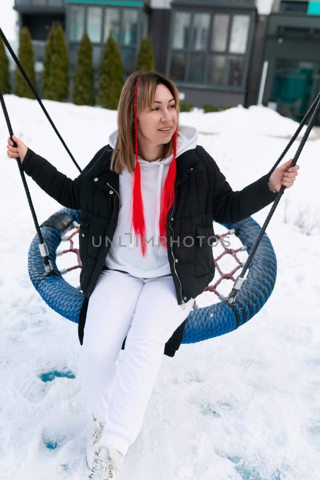 Lifestyle concept, Caucasian woman spends weekend walking on the street.