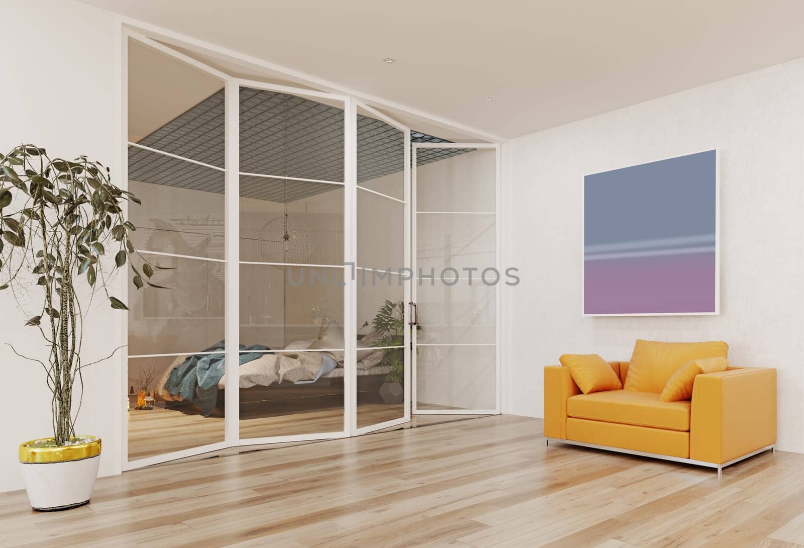 Modern apartment interior. 3d rendering design concept