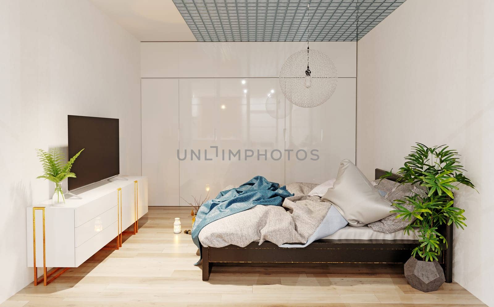 modern bedroom interior. 3d rendering design concept