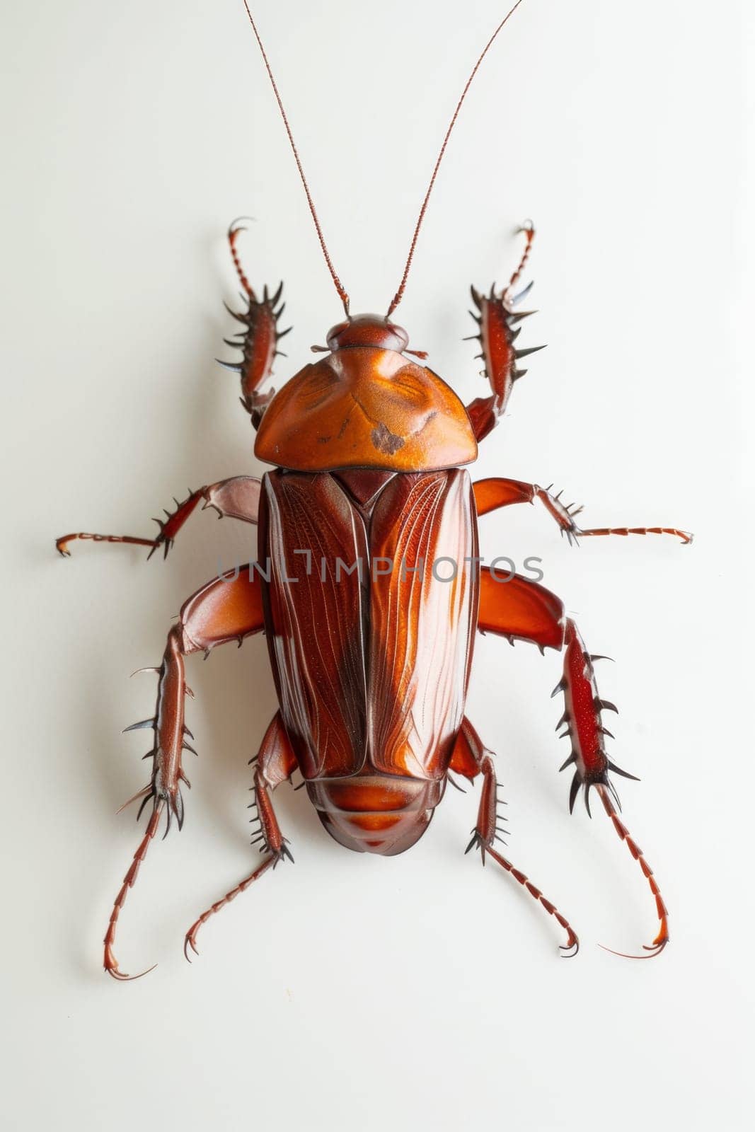a cockroach highlighted on a white background. Disgusting insect.