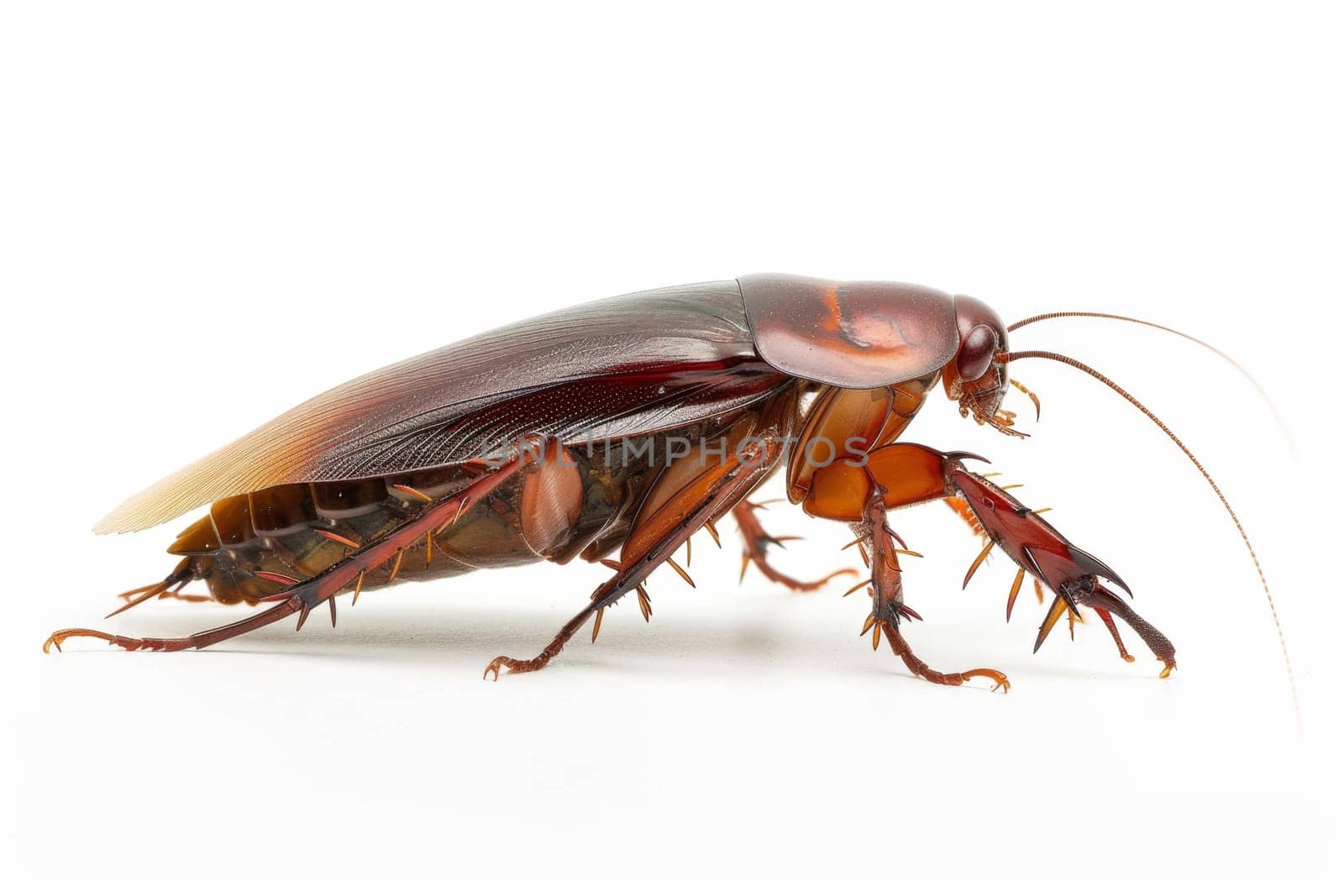 a cockroach highlighted on a white background. Disgusting insect.