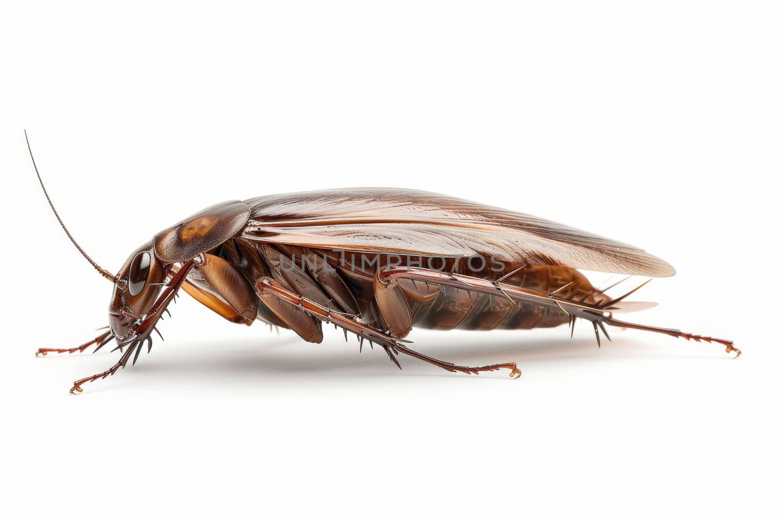 a cockroach highlighted on a white background. Disgusting insect.