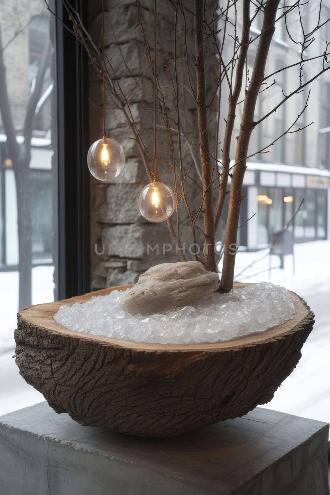 Modern design sculpture in the home interior in the form of a bird's nest.