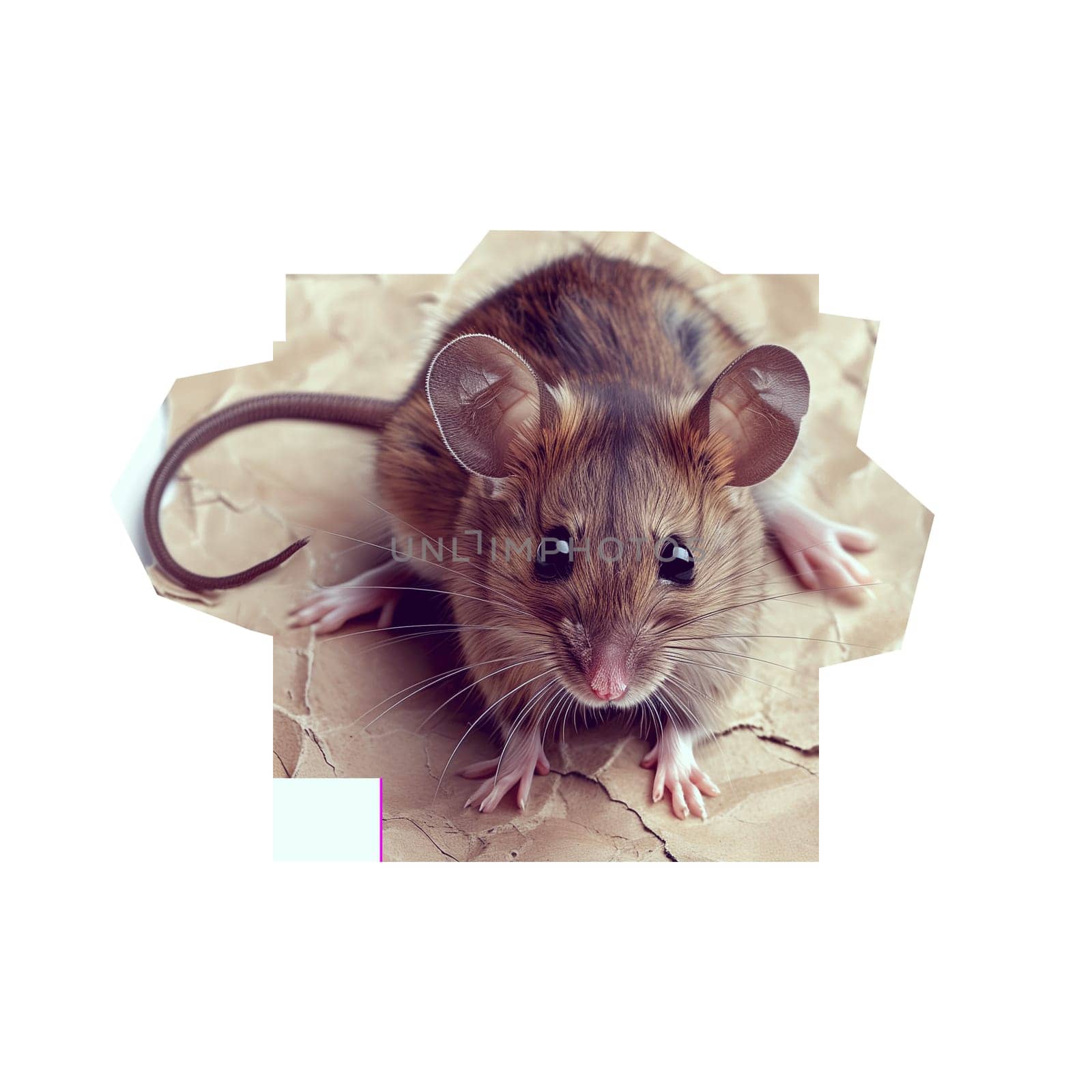 Cut out sticker of a mouse on crumpled paper ai generated