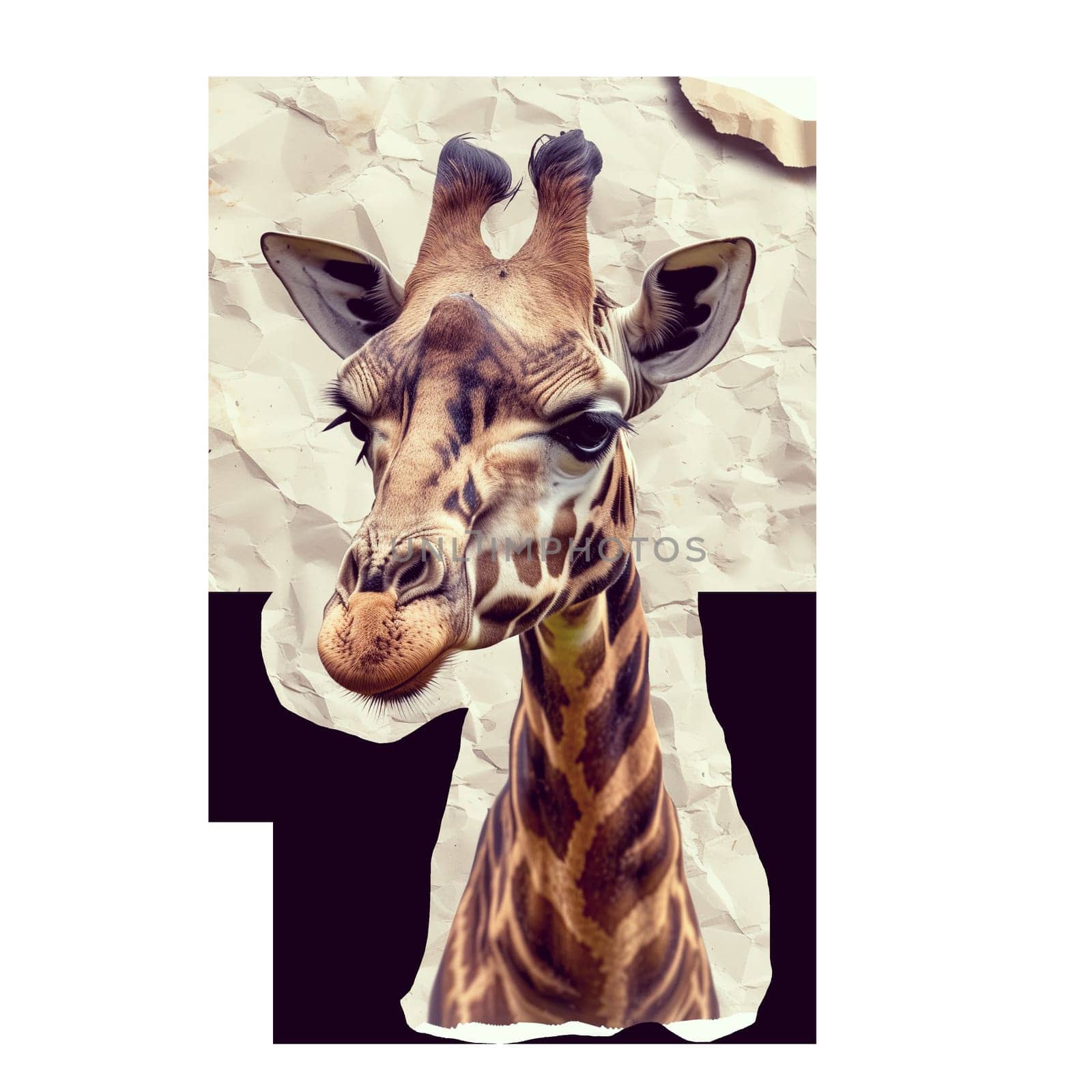 Cut out sticker of giraffe head on crumpled paper ai generated