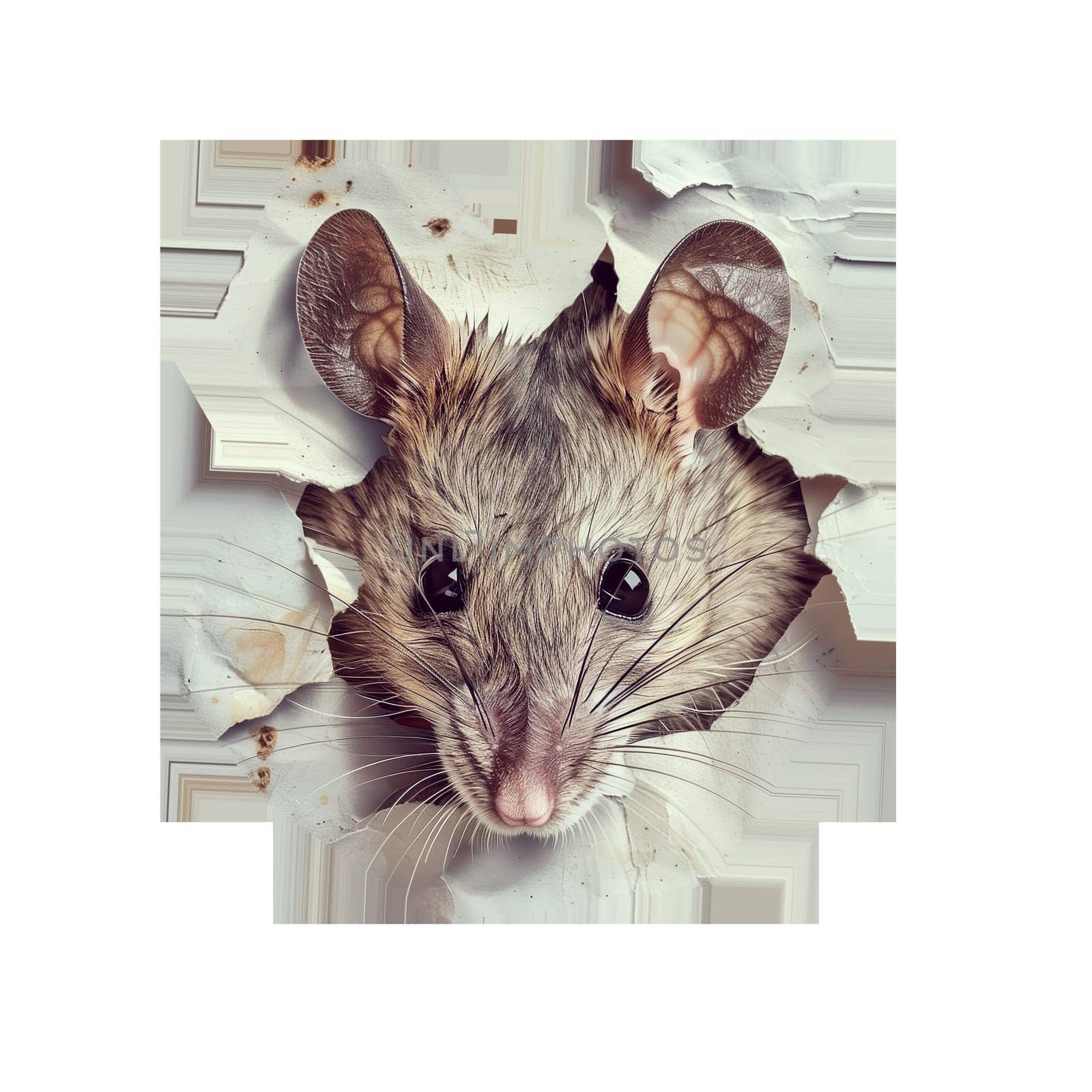 Cut out sticker of a mouse on crumpled paper ai generated
