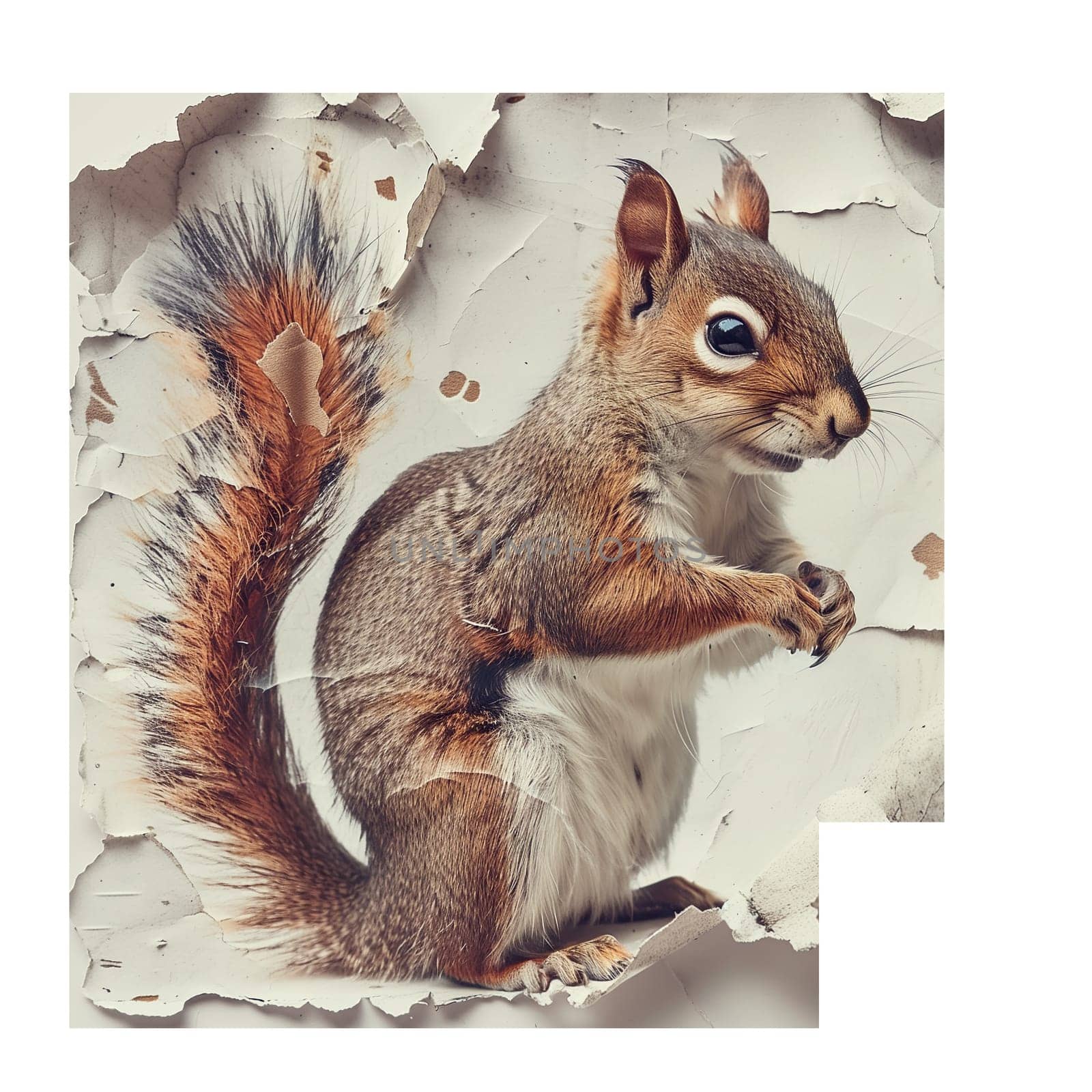 Cut out sticker of a squirrel on crumpled paper ai generated
