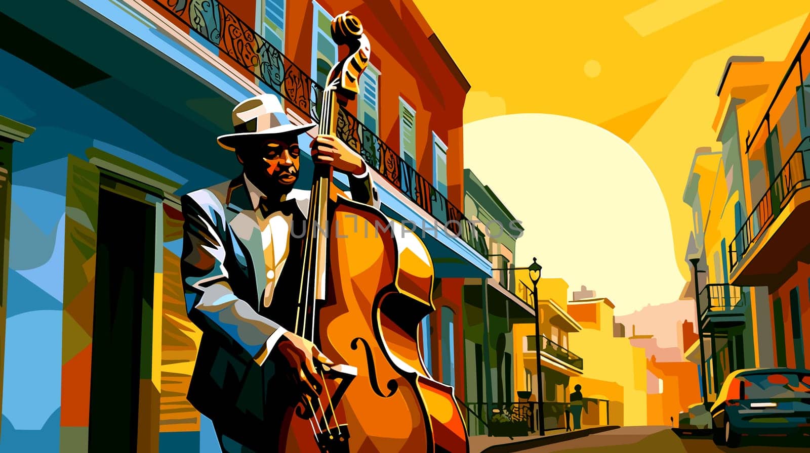 Abstract image of jazz musicians on the streets of New Orleans by palinchak