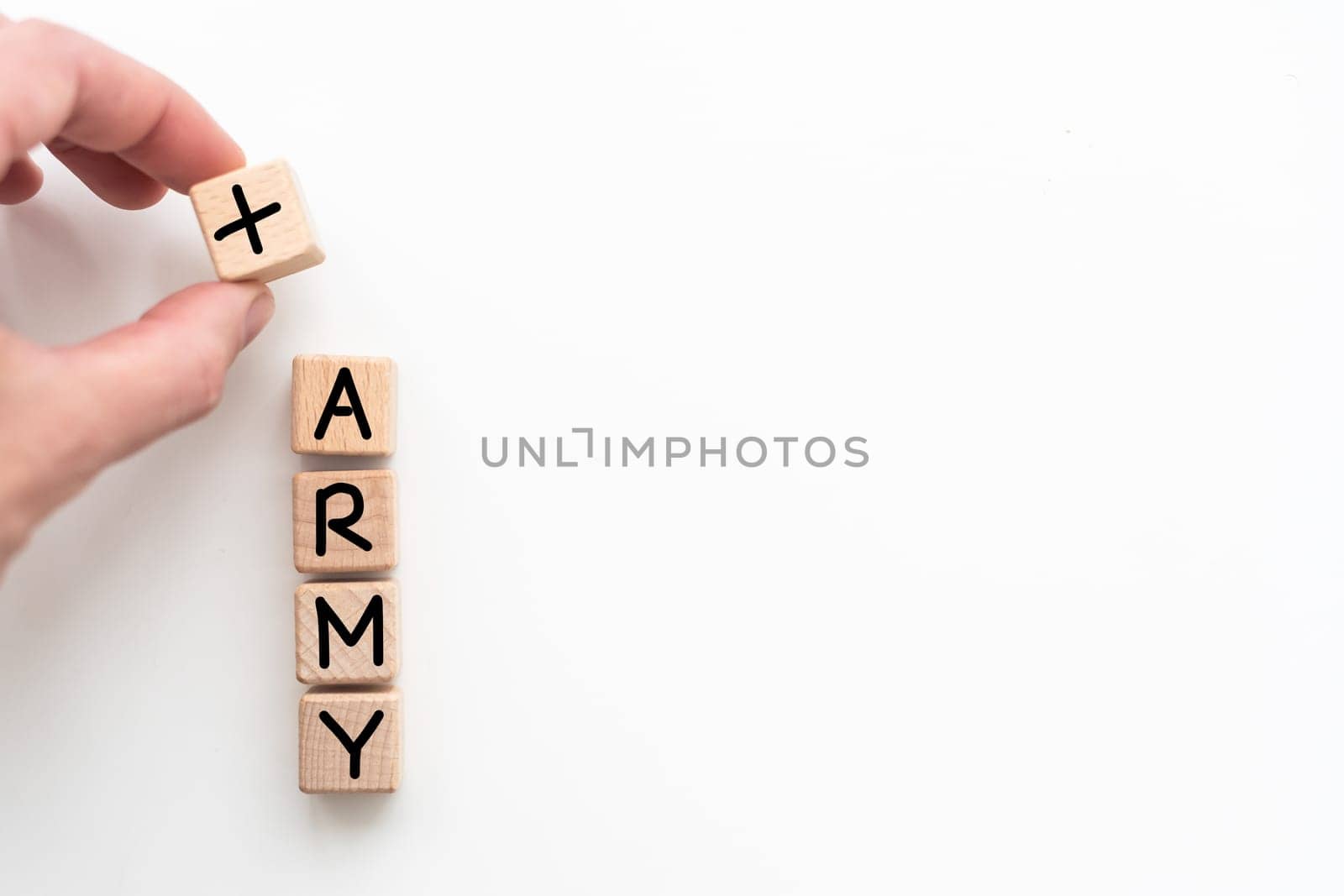 army - cube with letters, sign with wooden cubes. High quality photo