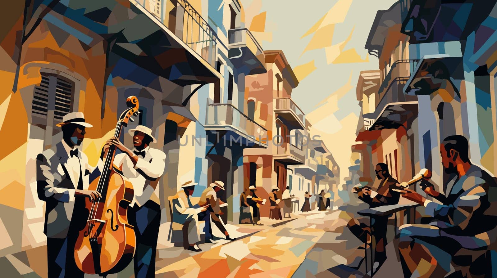 Abstract image of jazz musicians on the streets of New Orleans by palinchak