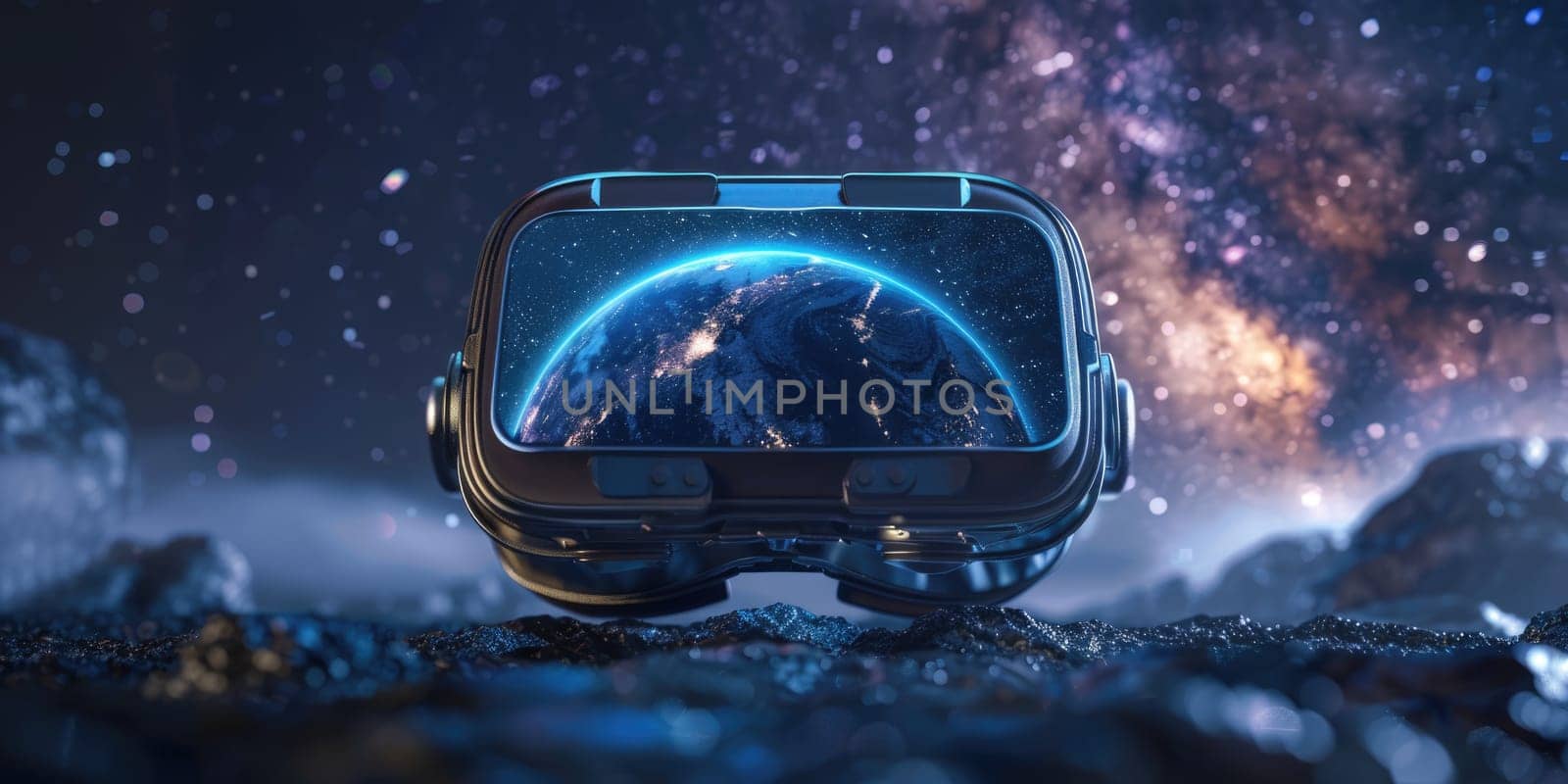 Virtual reality glasses in space, futuristic look. . Vr glasses mockup. ai generated