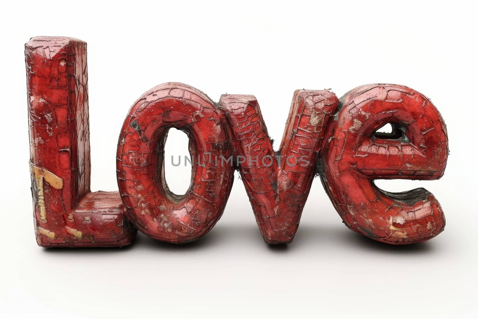 The inscription love is in red on a white background. 3d illustration.