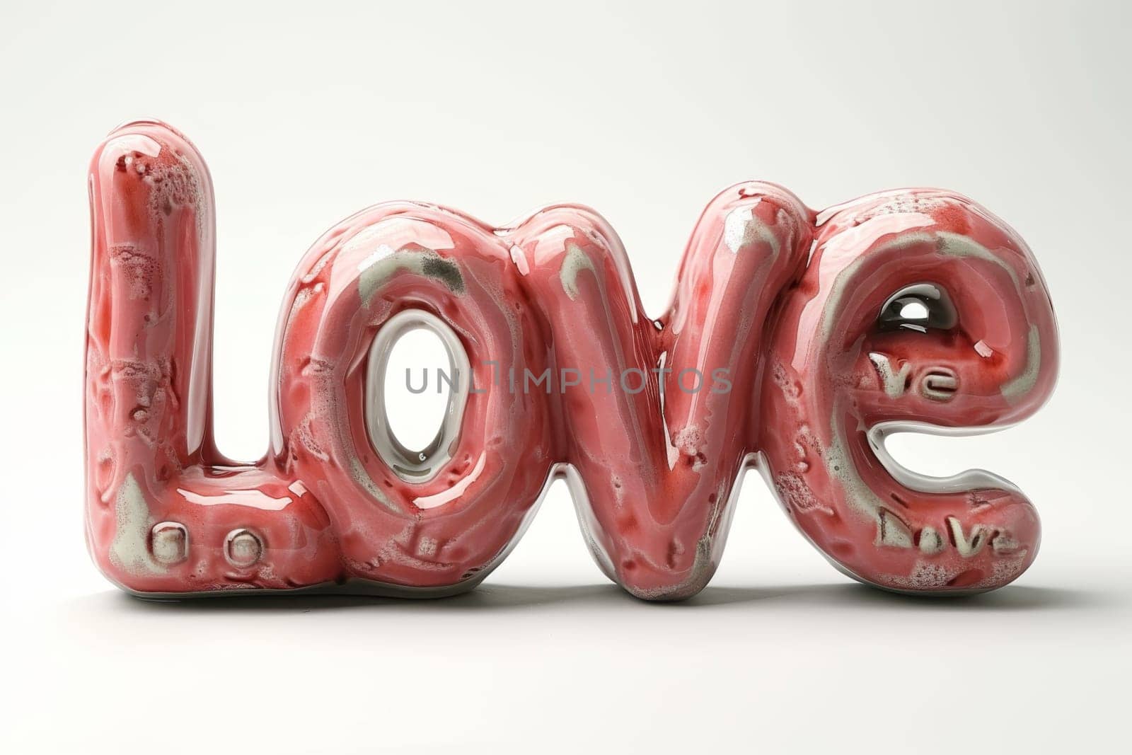 The inscription love is in red on a white background. 3d illustration by Lobachad