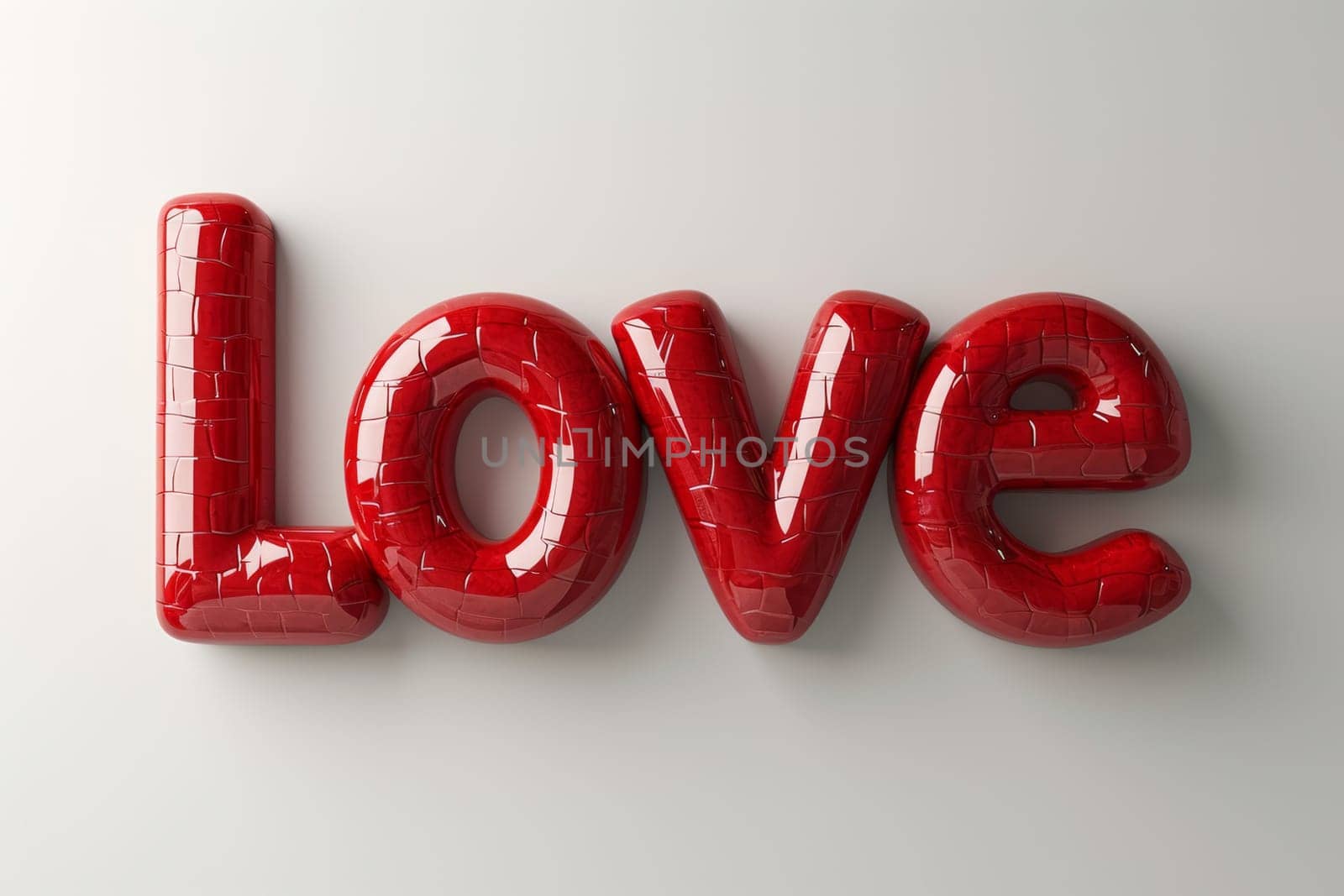 The inscription love is in red on a white background. 3d illustration by Lobachad