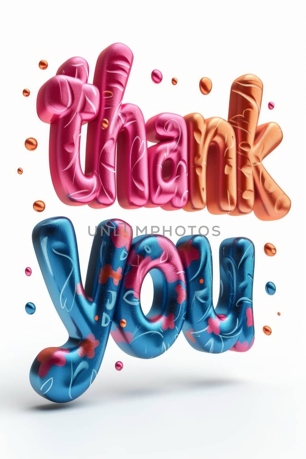 Congratulations with the inscription "Thank you" on a white isolated background. 3d illustration.