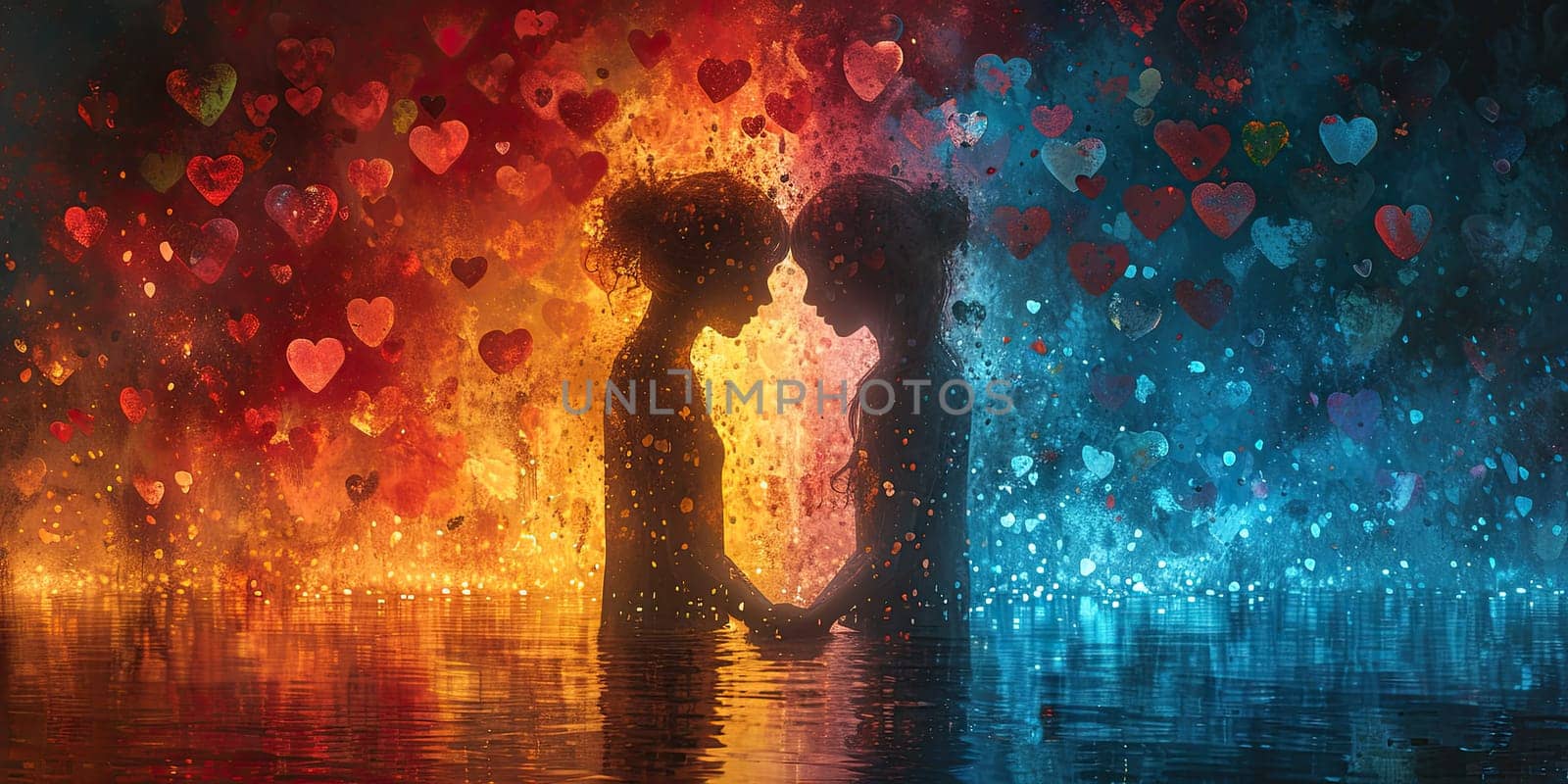 Romantic Kiss in the Rain: LGBT Couple Celebrating Valentines Day. Generative AI. by but_photo