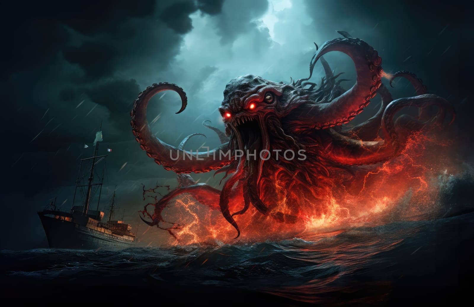 Kraken is a mythological sea monster of gigantic size.  by palinchak