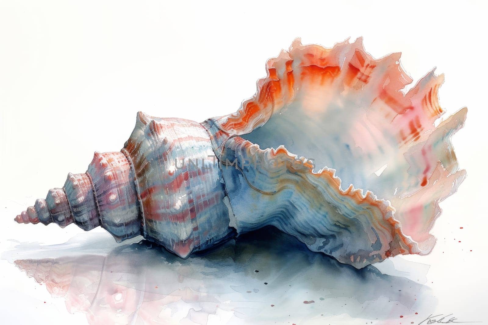 A large seashell on a white background. Illustration by Lobachad