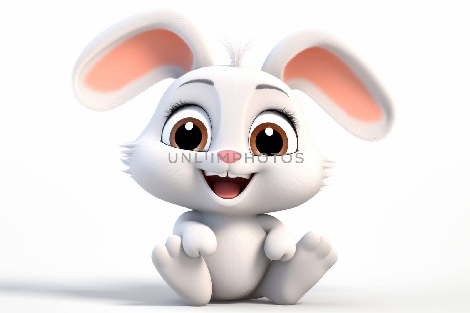 Cute cartoon white rabbit isolated on a white background. 3d illustration.