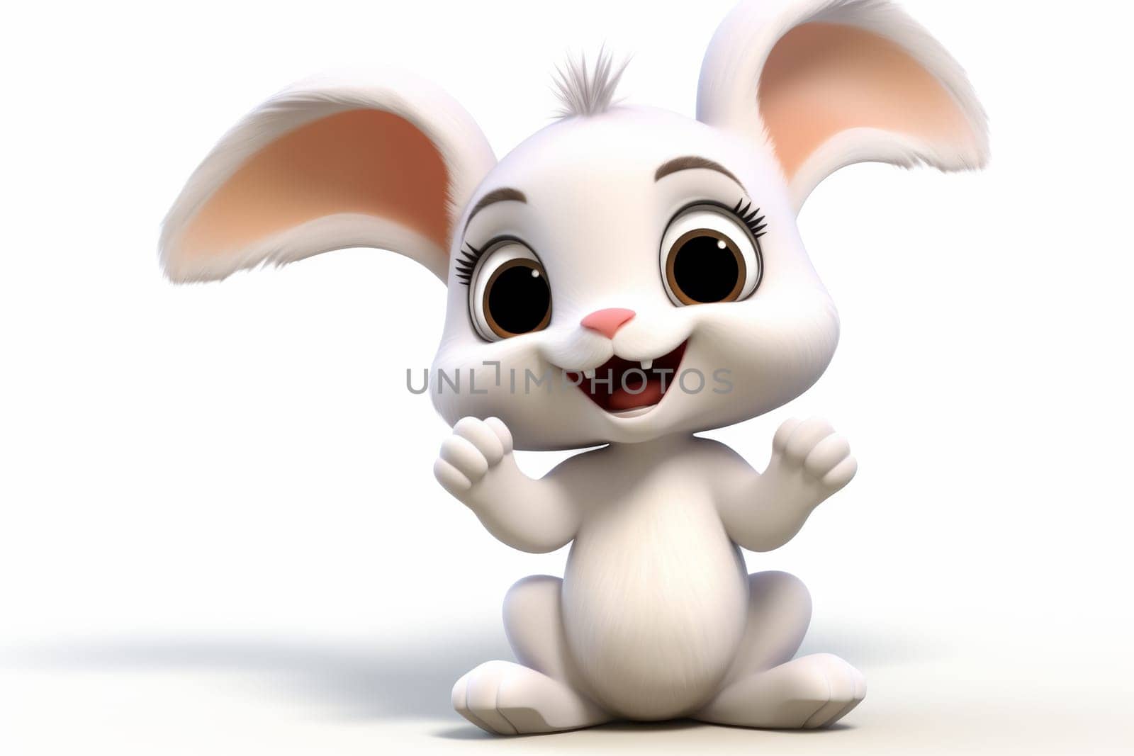 Cute cartoon white rabbit isolated on a white background. 3d illustration.