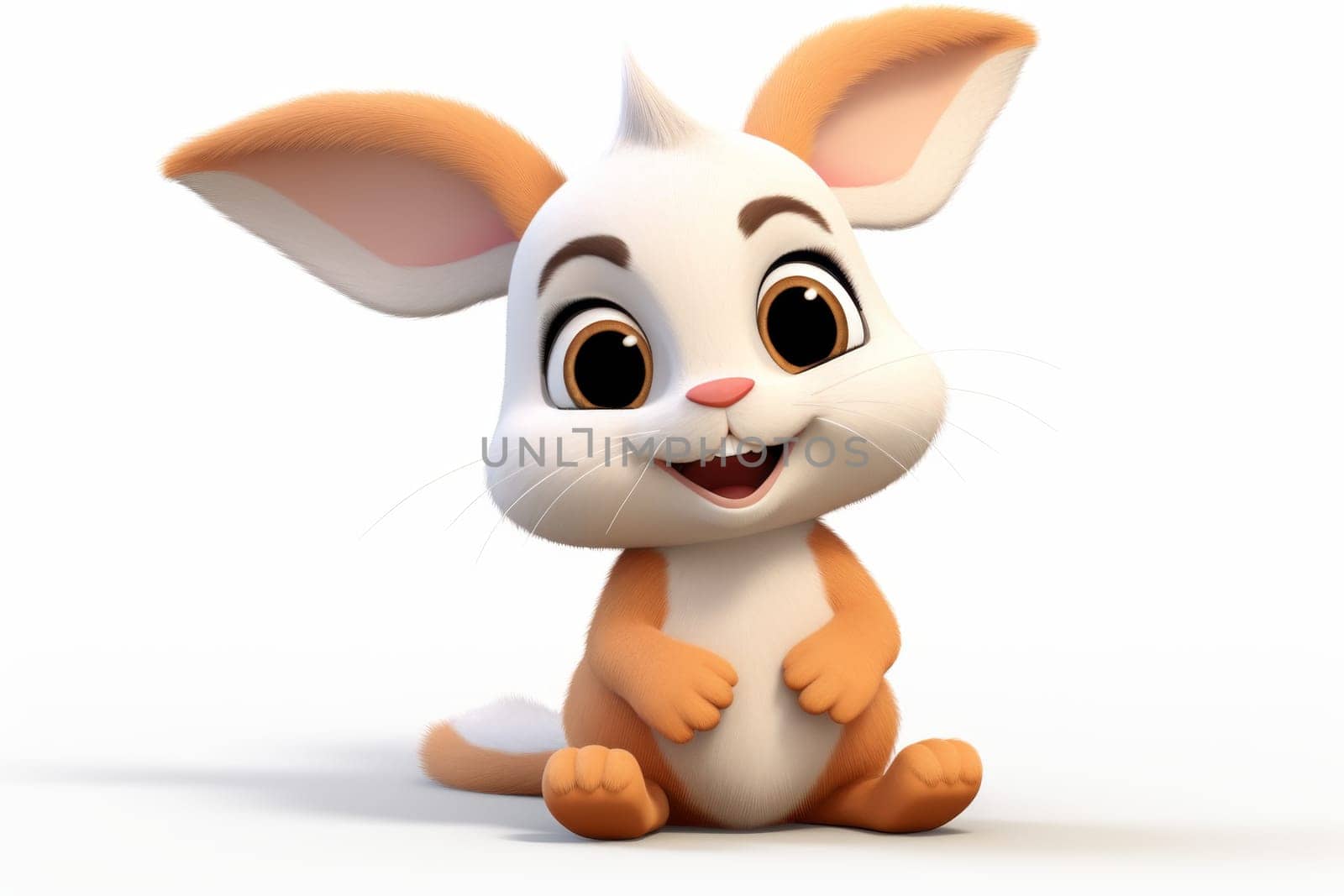 Cute cartoon white rabbit isolated on a white background. 3d illustration.