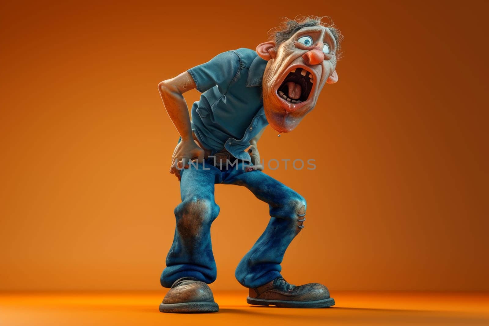 Cartoon character men are afraid of fear, screaming and scared. 3d illustration.