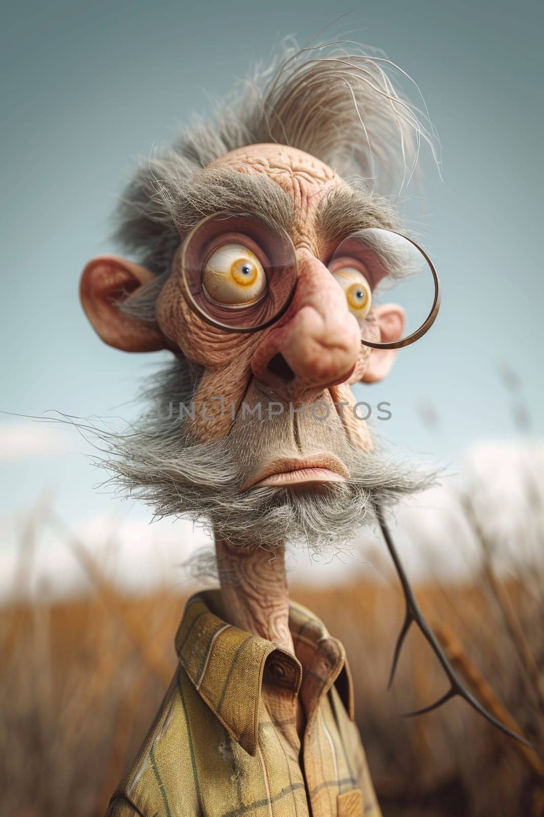 A funny cartoon character of a man in nature. 3d illustration by Lobachad