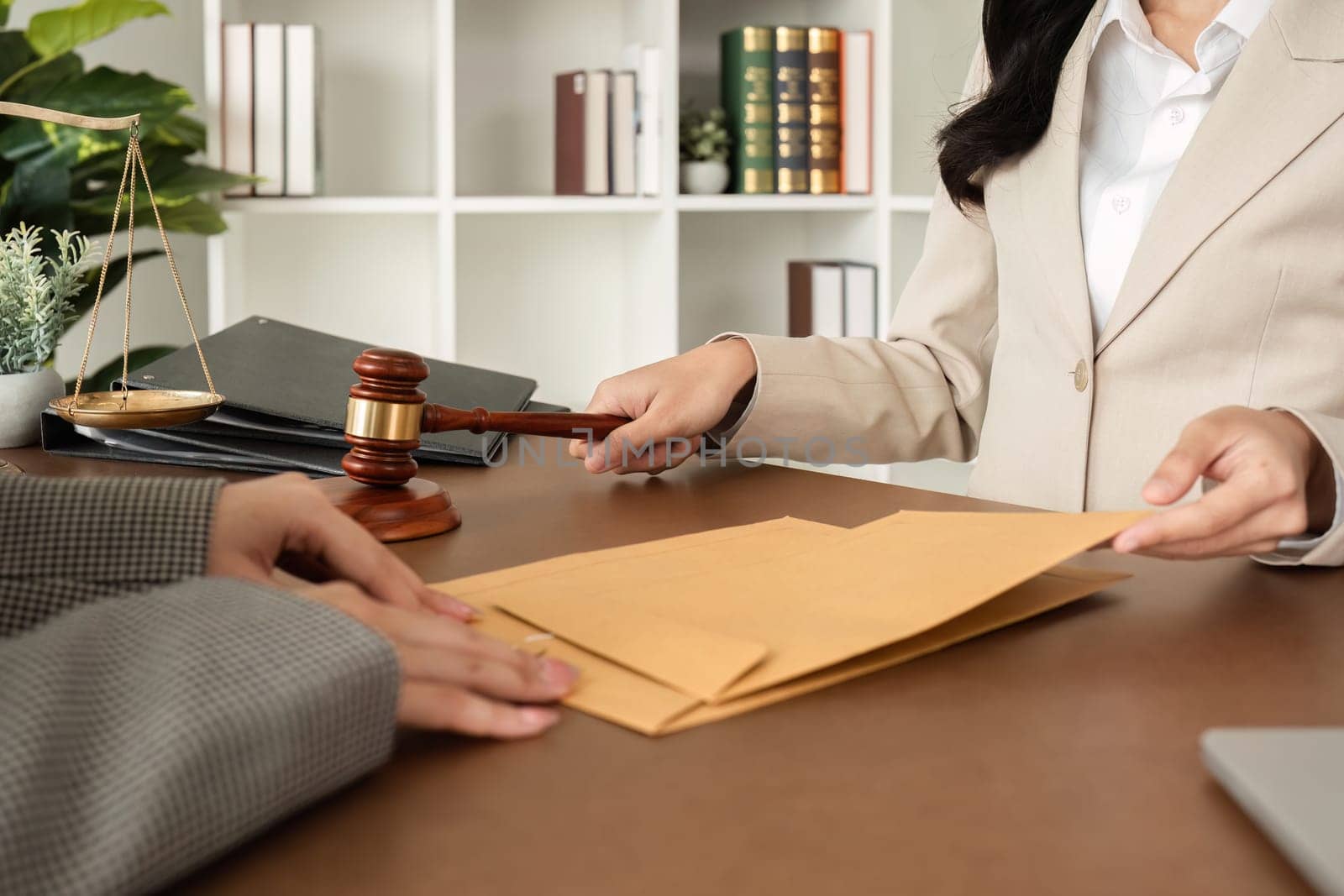 A young lawyer and businesswoman are discussing legal advice on signing a business contract. Insurance or financial contract signing.