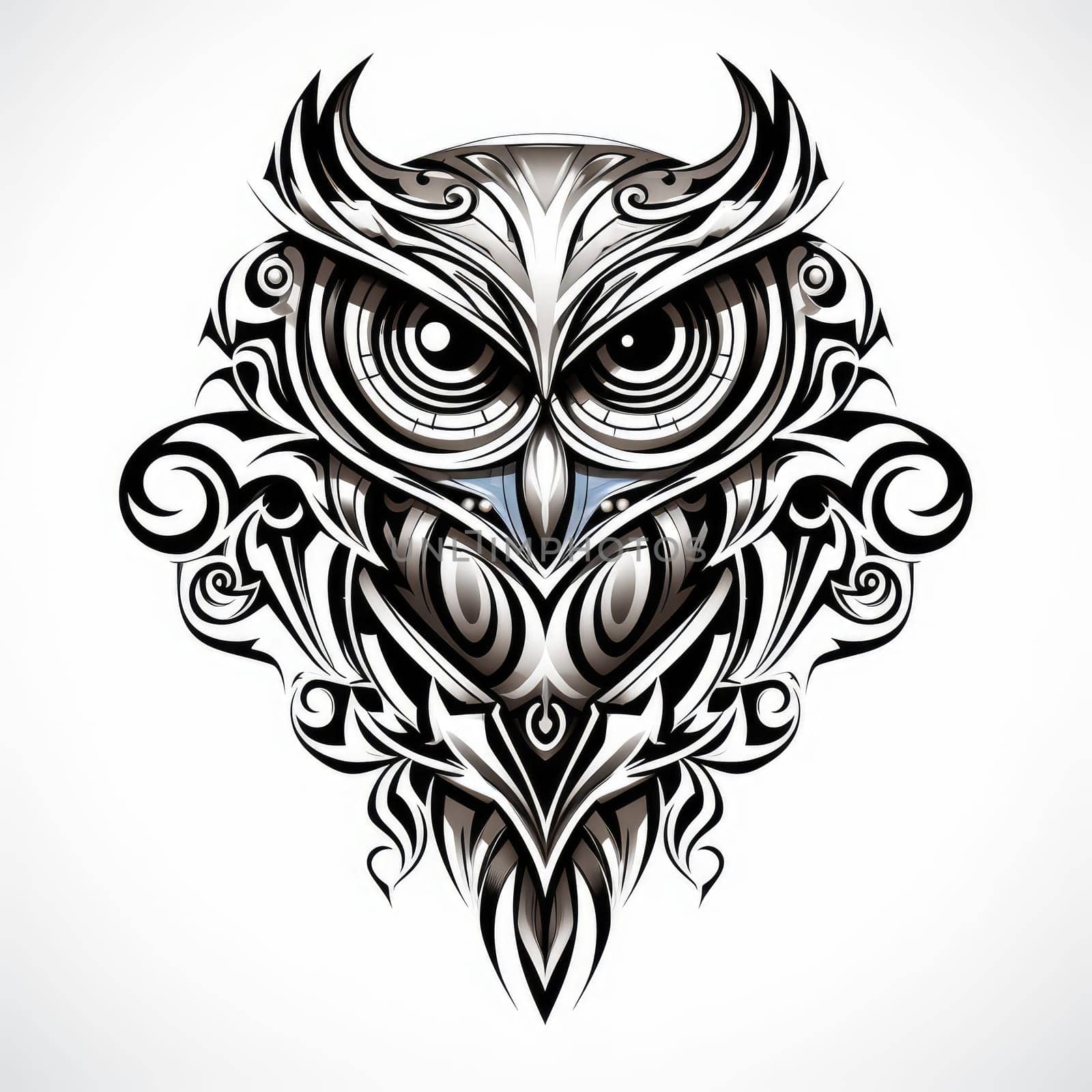 Abstract decorative portrait of an owl. Owl is a symbol of wisdom. Template for poster, logo, t-shirt print, sticker, etc.