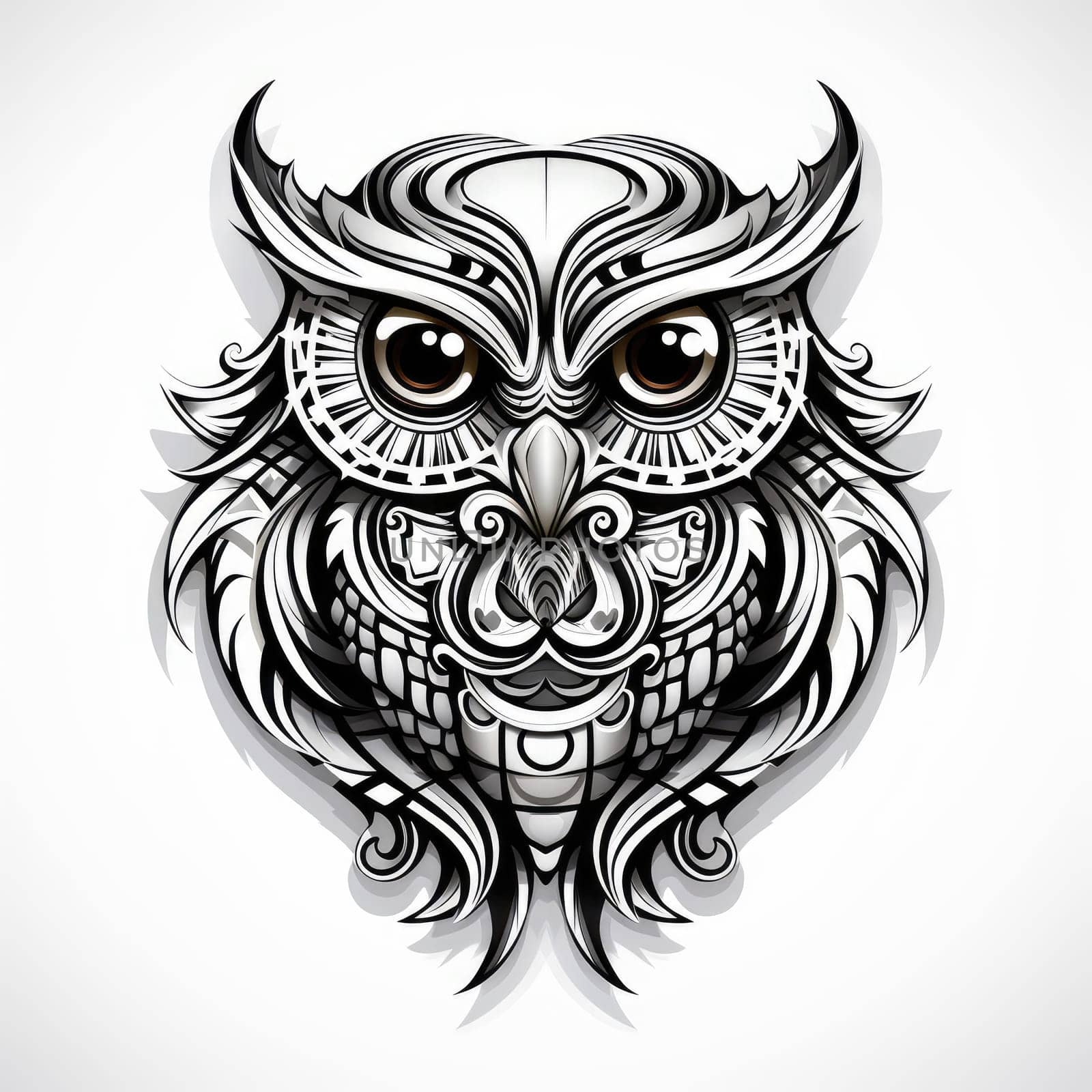Abstract decorative portrait of an owl. Owl is a symbol of wisdom. Template for poster, logo, t-shirt print, sticker, etc.