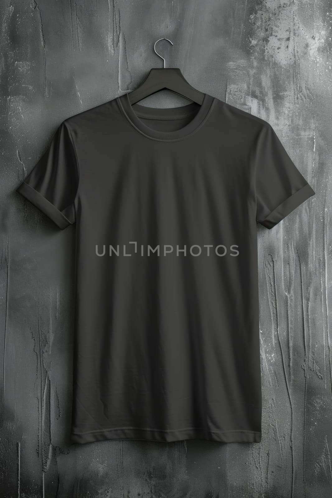 A mock-up of an empty black T-shirt with accessories on the table. lifestyle concept.