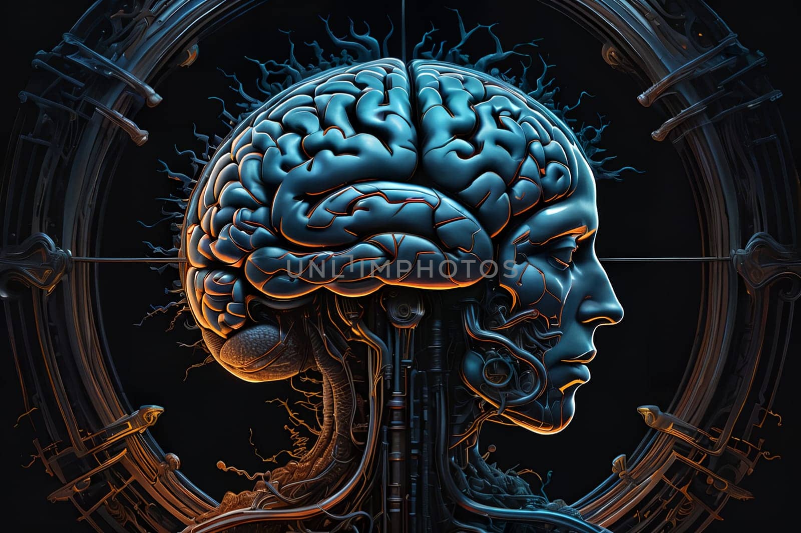 silhouette of a human brain on an abstract background. AI generated image.