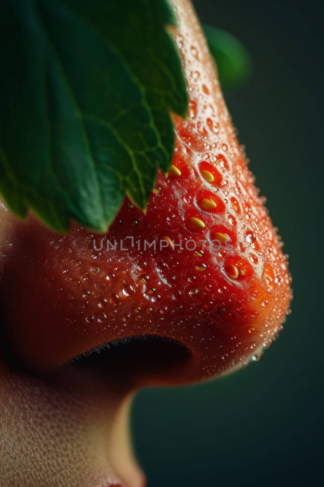 close-up of a nose with large blackheads. Strawberry Nose.