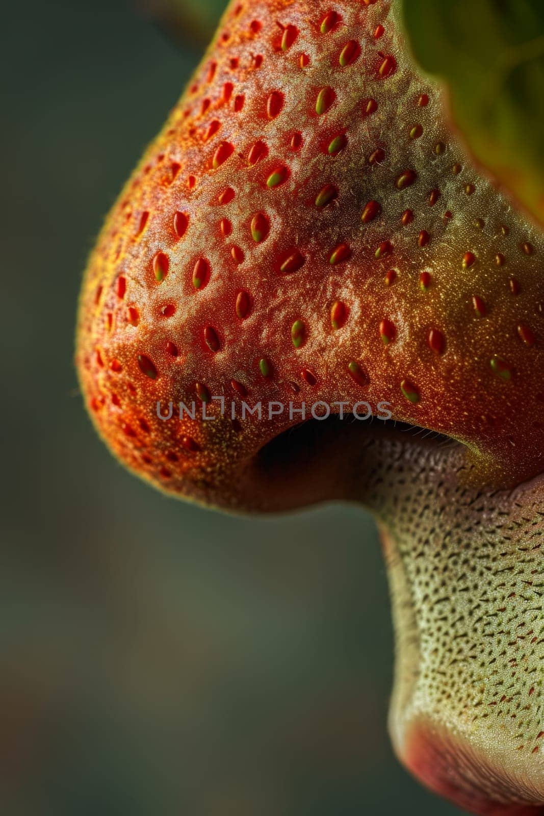 close-up of a nose with large blackheads. Strawberry Nose.