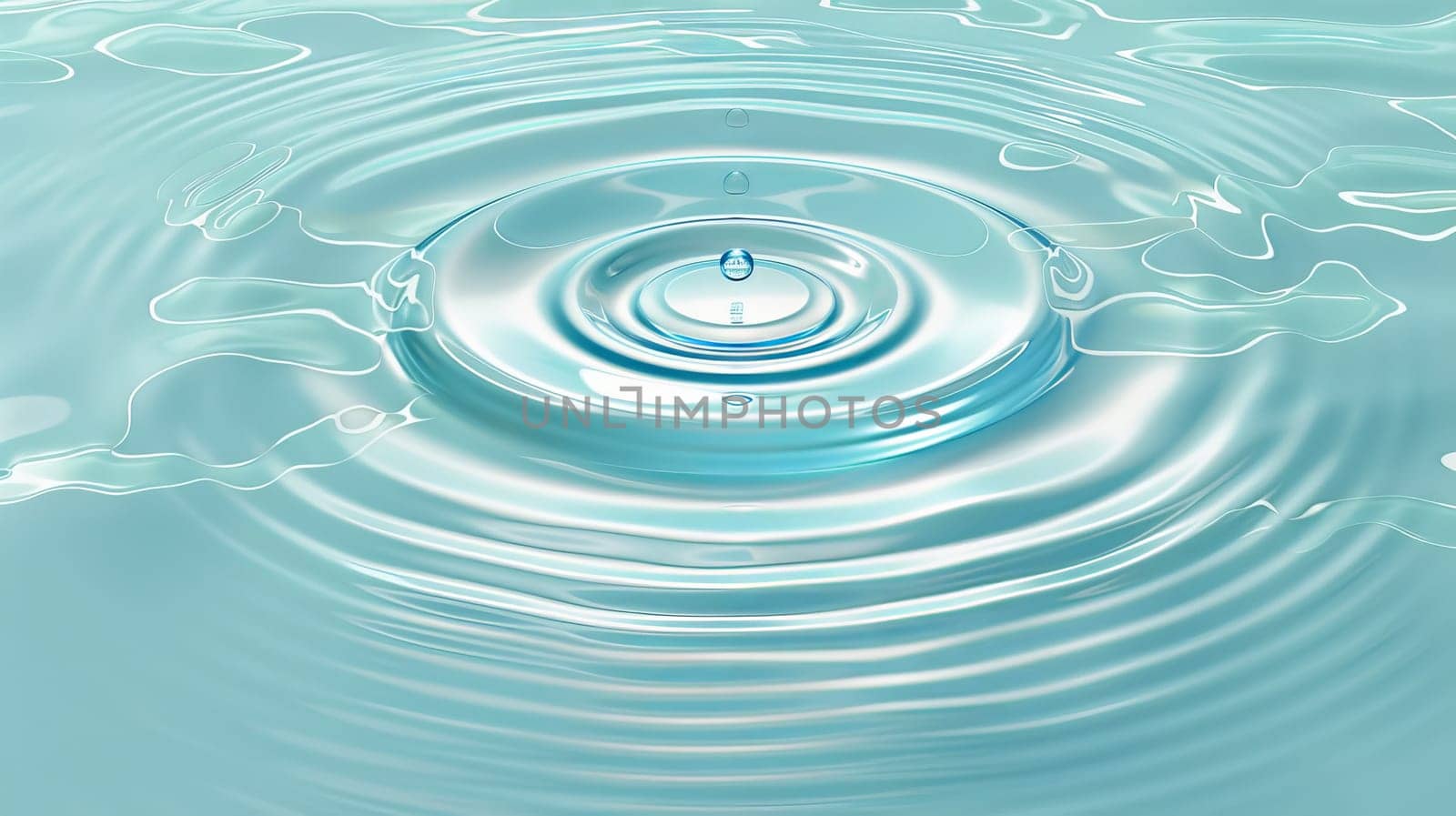 Ripple effect on clear aqua top view. Modern realistic concentric rings on liquid surface from falling drop. Ripple effect on transparent aqua background.