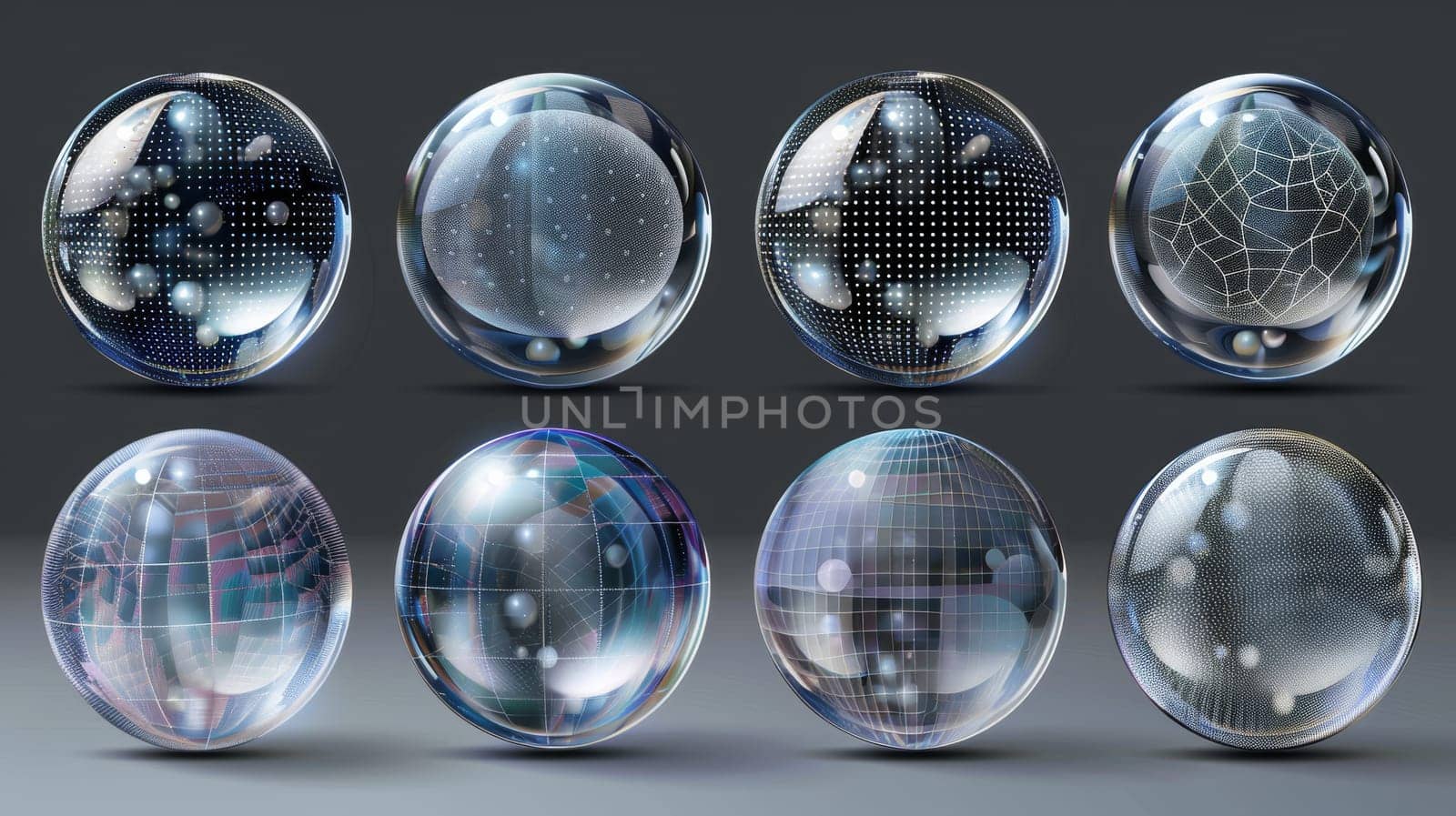 A set of bubble shields, power fields of protection. Also known as safety energy barriers and security defences. Isolated on gray background is a modern realistic set of bubble shields, power fields
