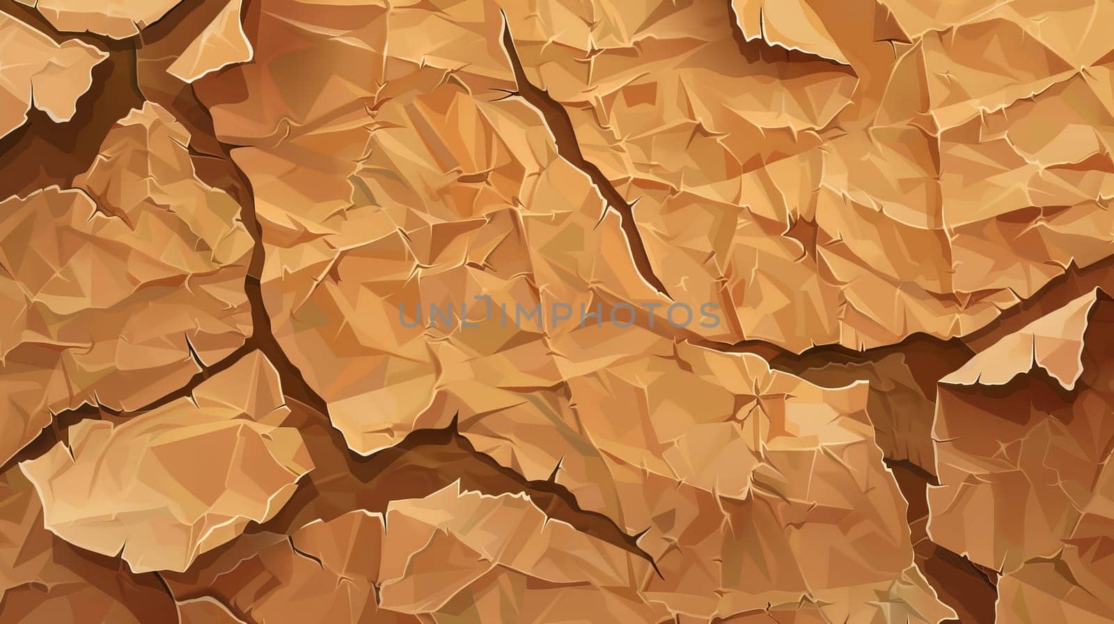 The brown kraft sheet texture, a torn antique page, wallpaper or parchment abstract design on a horizontal background. A realistic 3D modern illustration of an old material with a crumpled craft