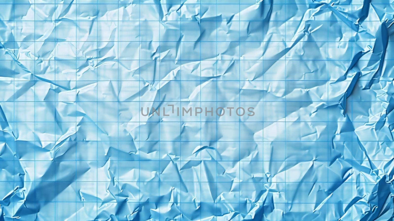 Paper texture with crumples and folds of blue checked paper, modern illustration. White blank notebook page with grid, wrinkle and fold effect, mock up, educational template.