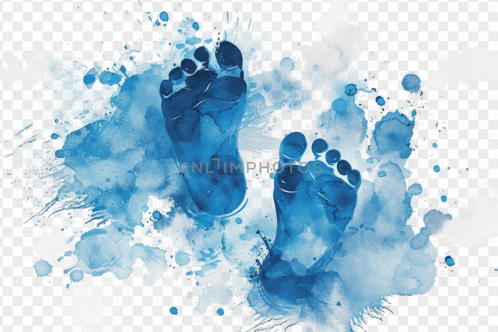 Blue footprints of a man on a white background. Illustration.