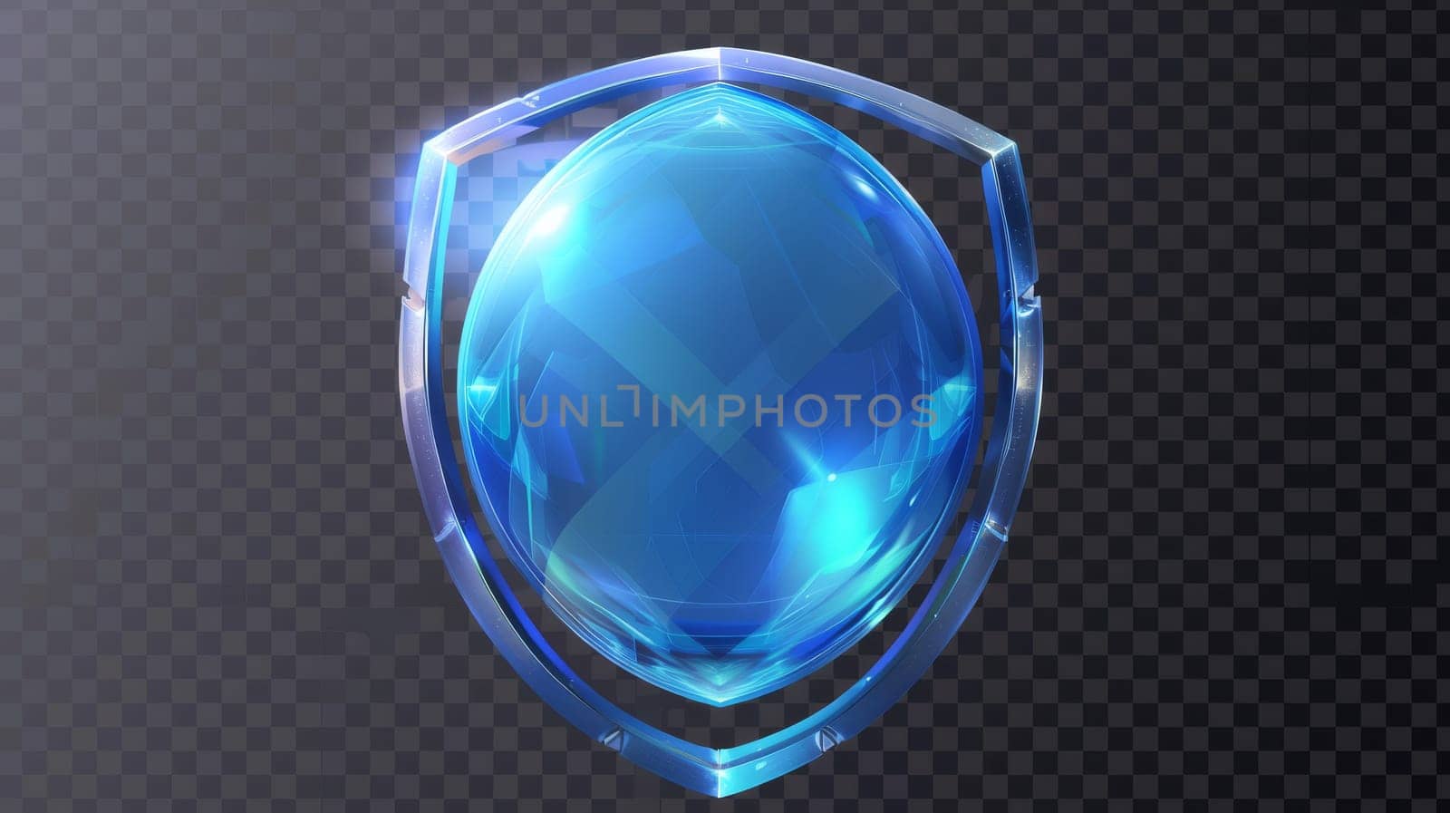 Sphere shield illustration on transparent background. Defense technology guard plastic case with hexagon mesh.