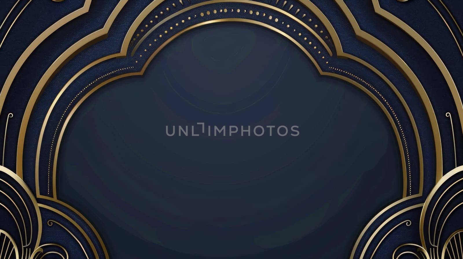 Art nouveau classic antique design, gold line gradient, frame on navy background. Premium illustration for galas and grand openings.