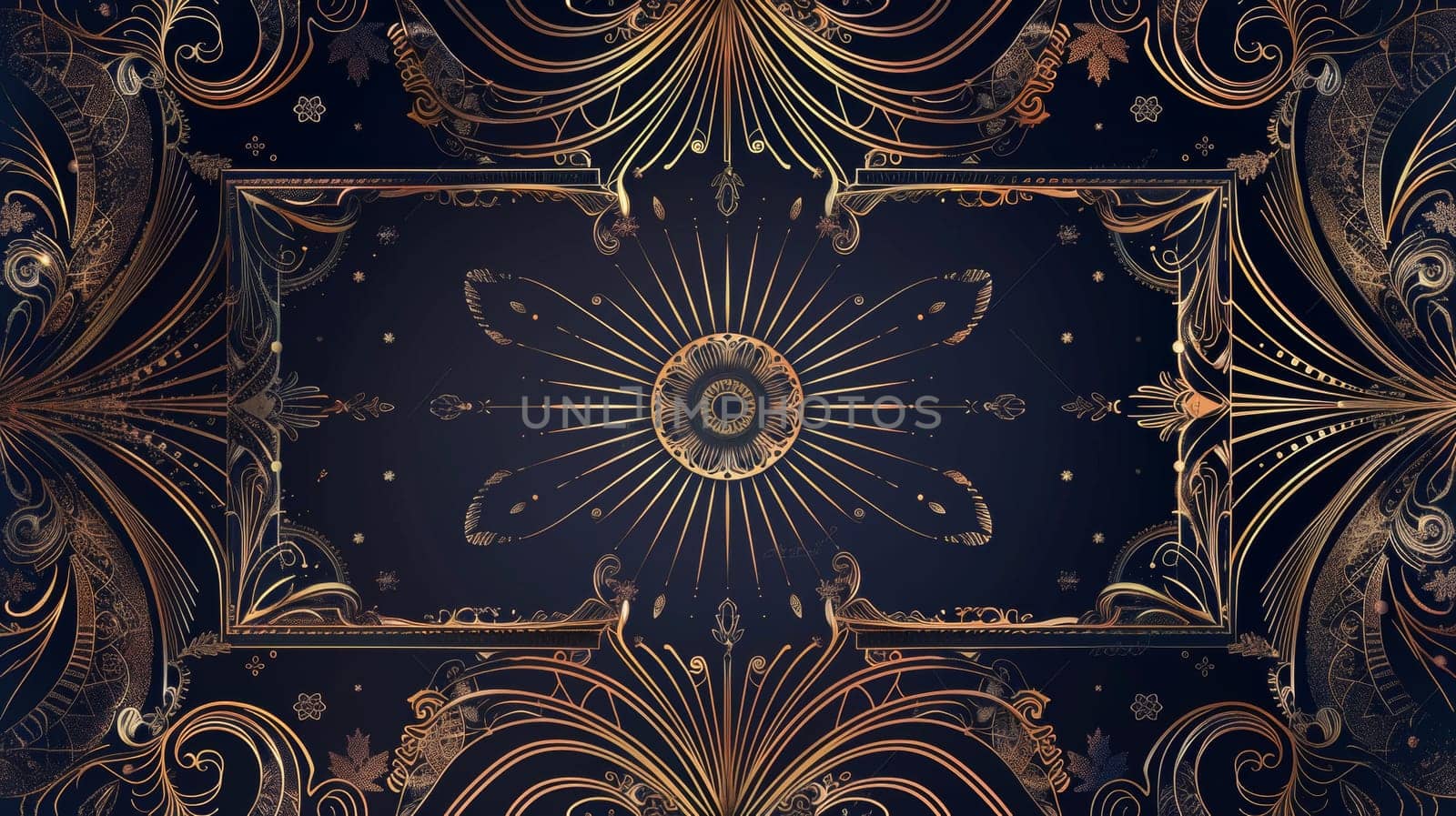 Modern illustration of elegant art nouveau classic antique design with gold gradient and frame on dark background. Ideal for galas, grand openings, etc. by Andrei_01