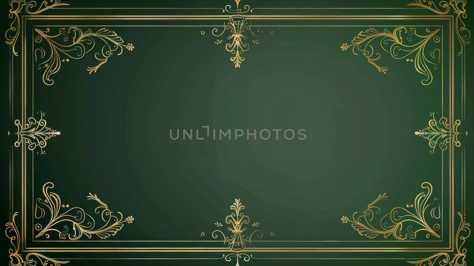 Stunning art nouveau wedding invitation card modern. Vintage design, white lines, frame on green background. Premium illustration of gala, grand opening, art deco theme.